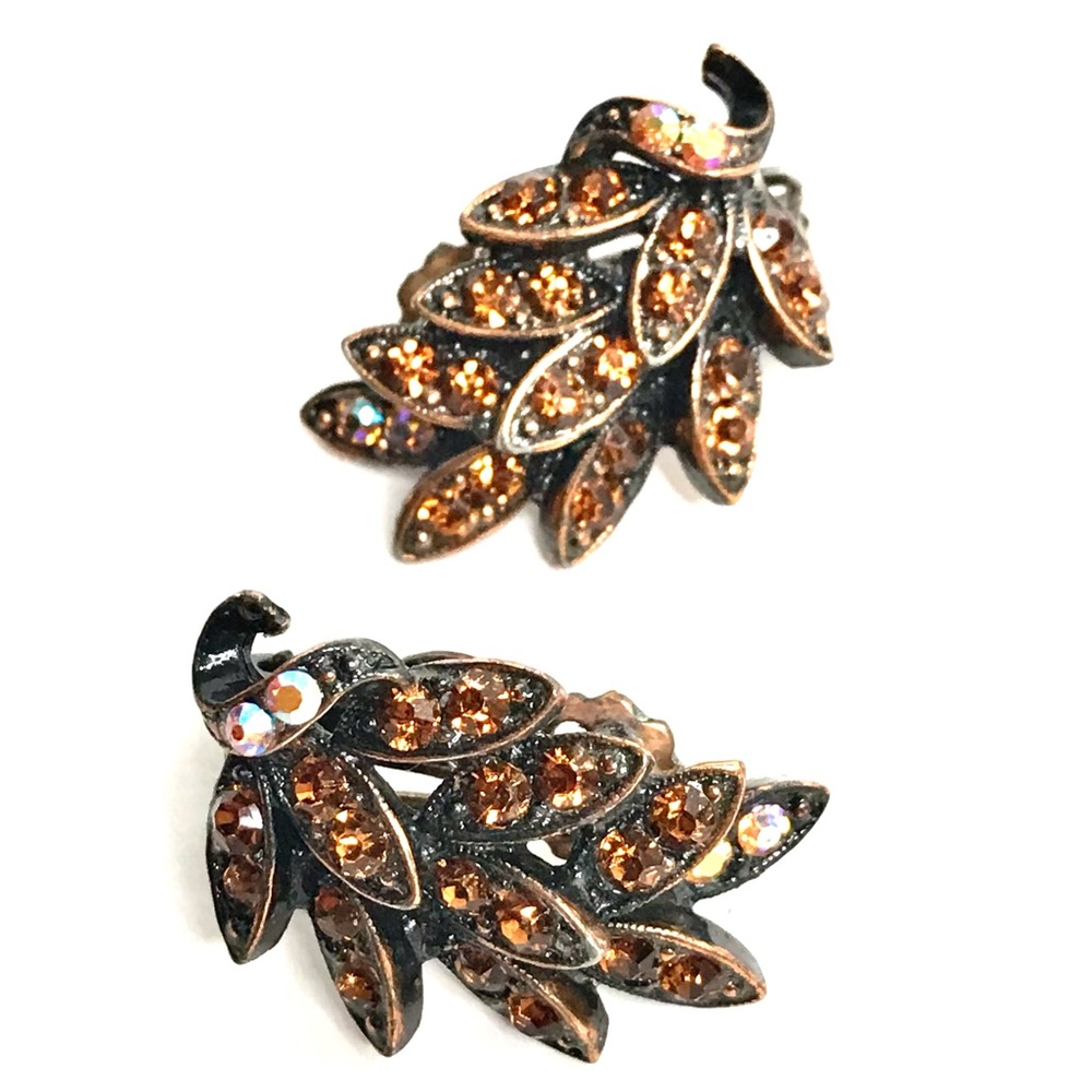 Retro Copper Earrings Aurora Borealis Rhinestone